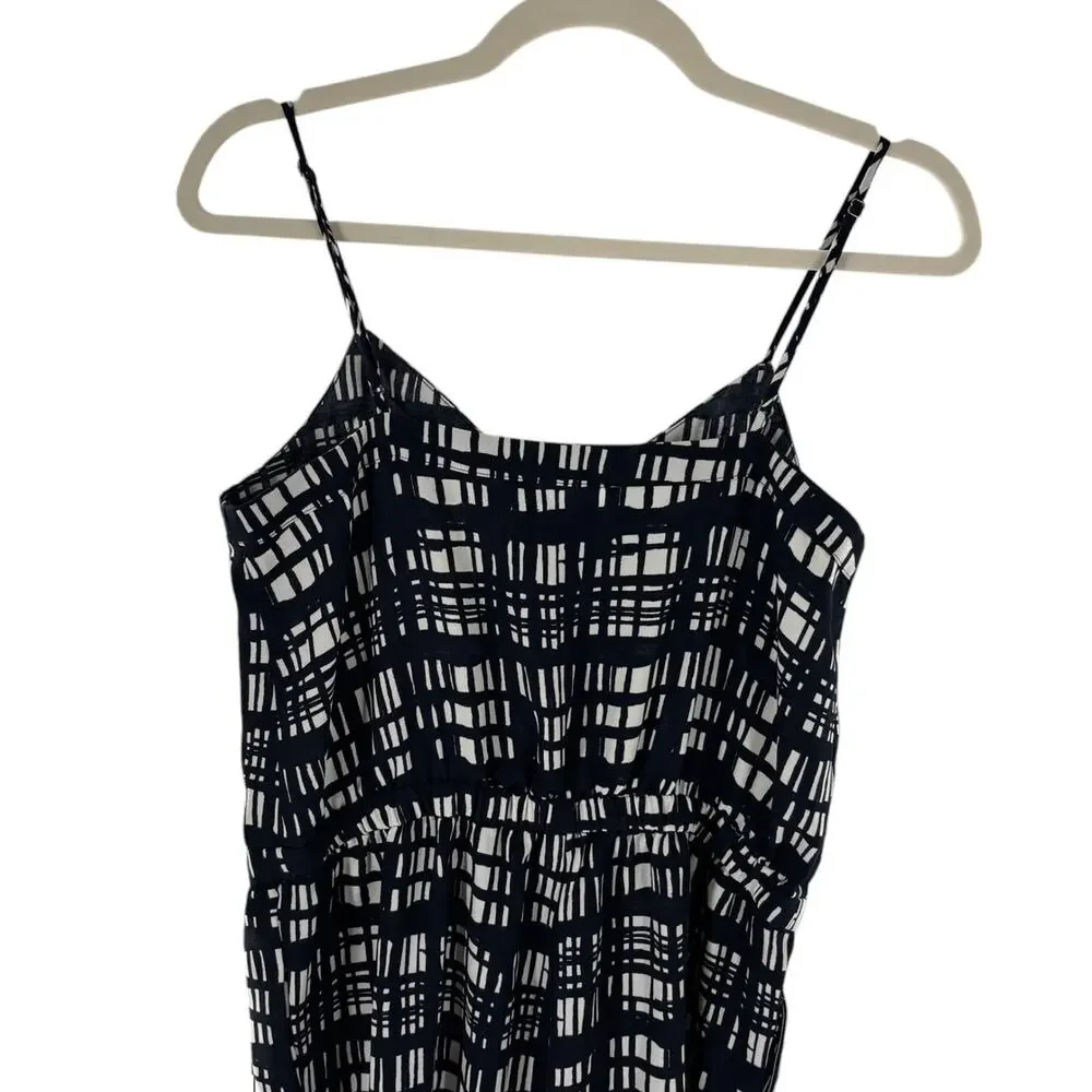 Madewell Navy Blue Brushstroke Plaid Sleeveless Ankle Tie Jumpsuit - Picture 6 of 11